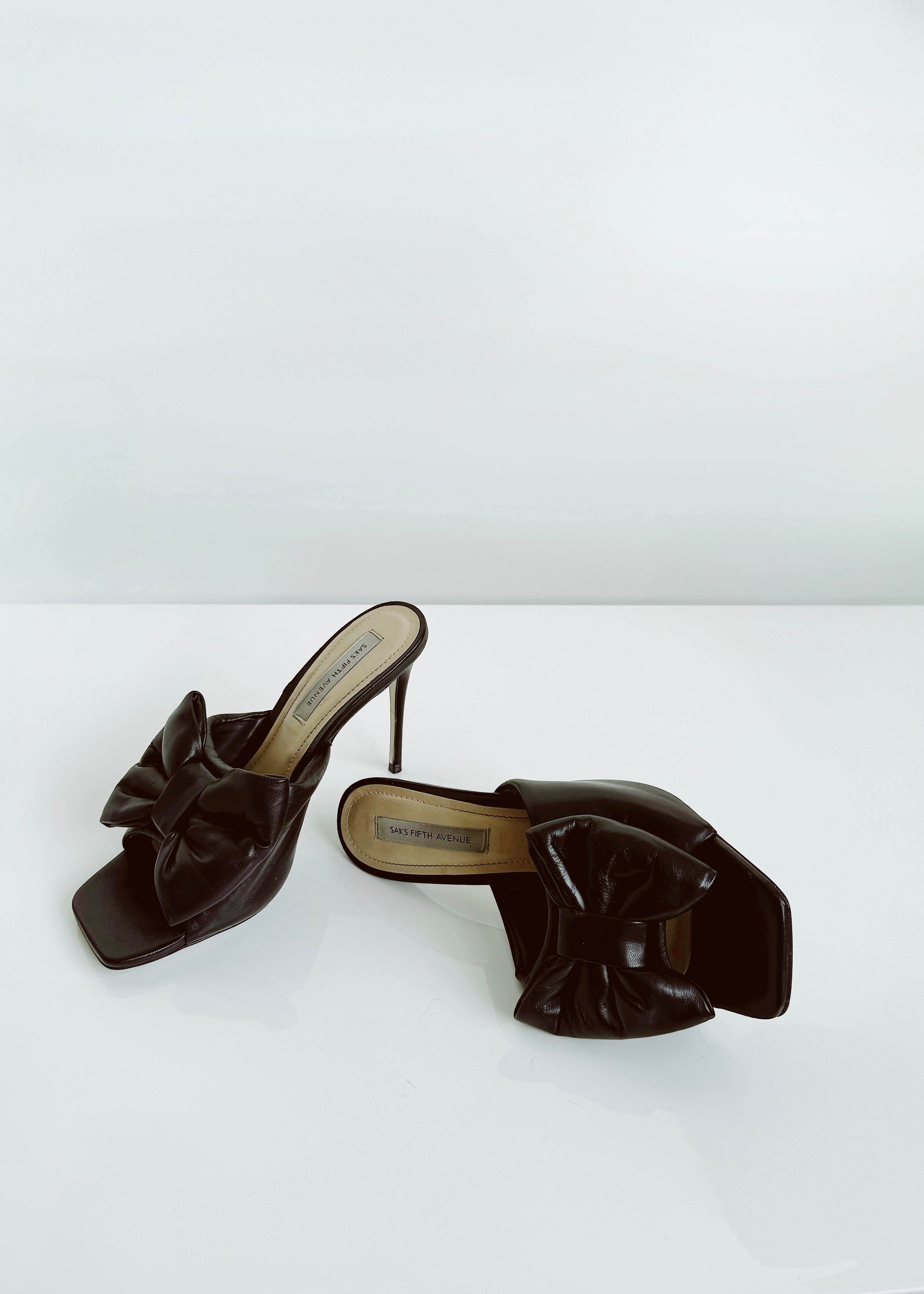 Saks Fifth Avenue Leather Bow Accents Slides