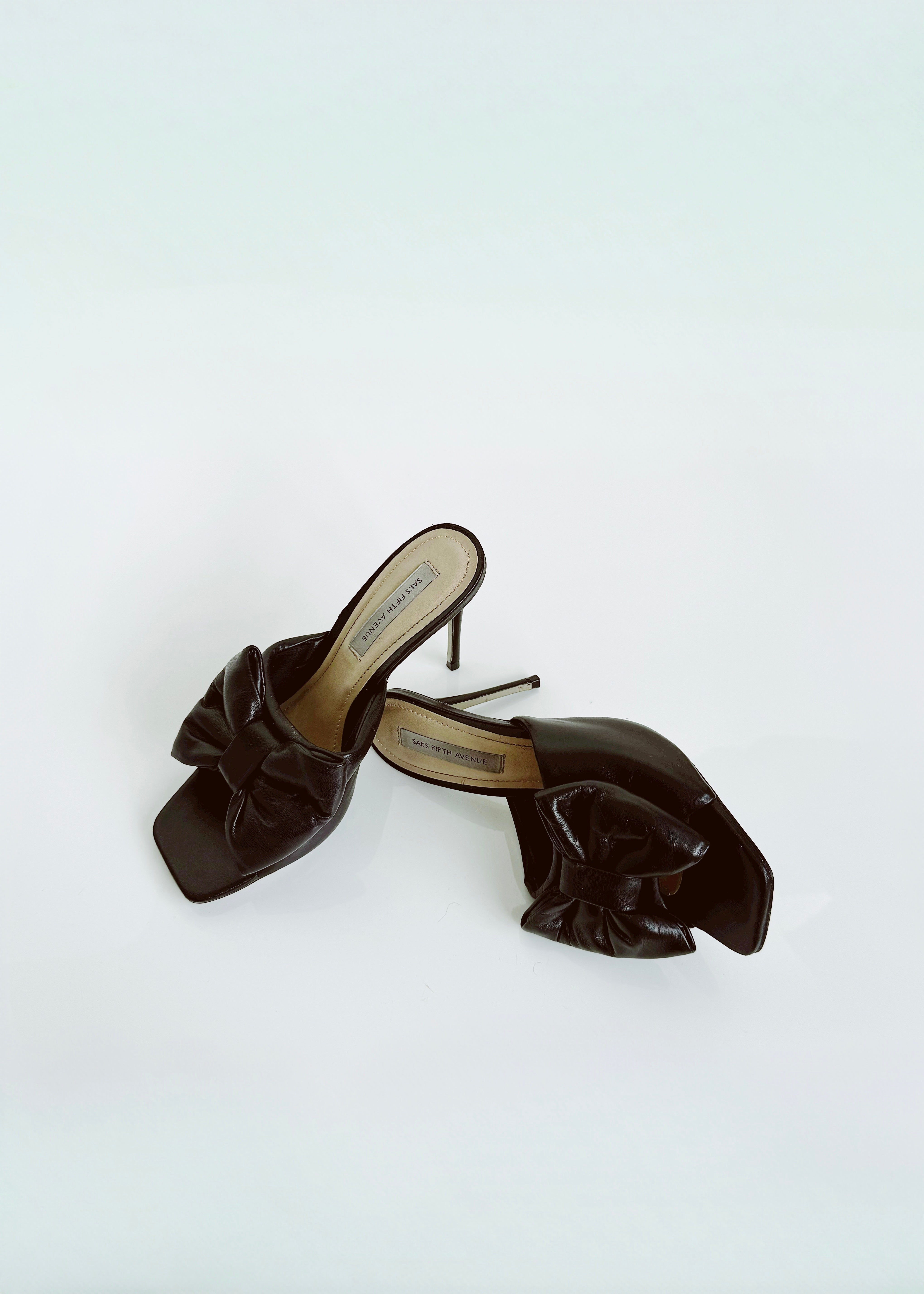 Saks Fifth Avenue Leather Bow Accents Slides