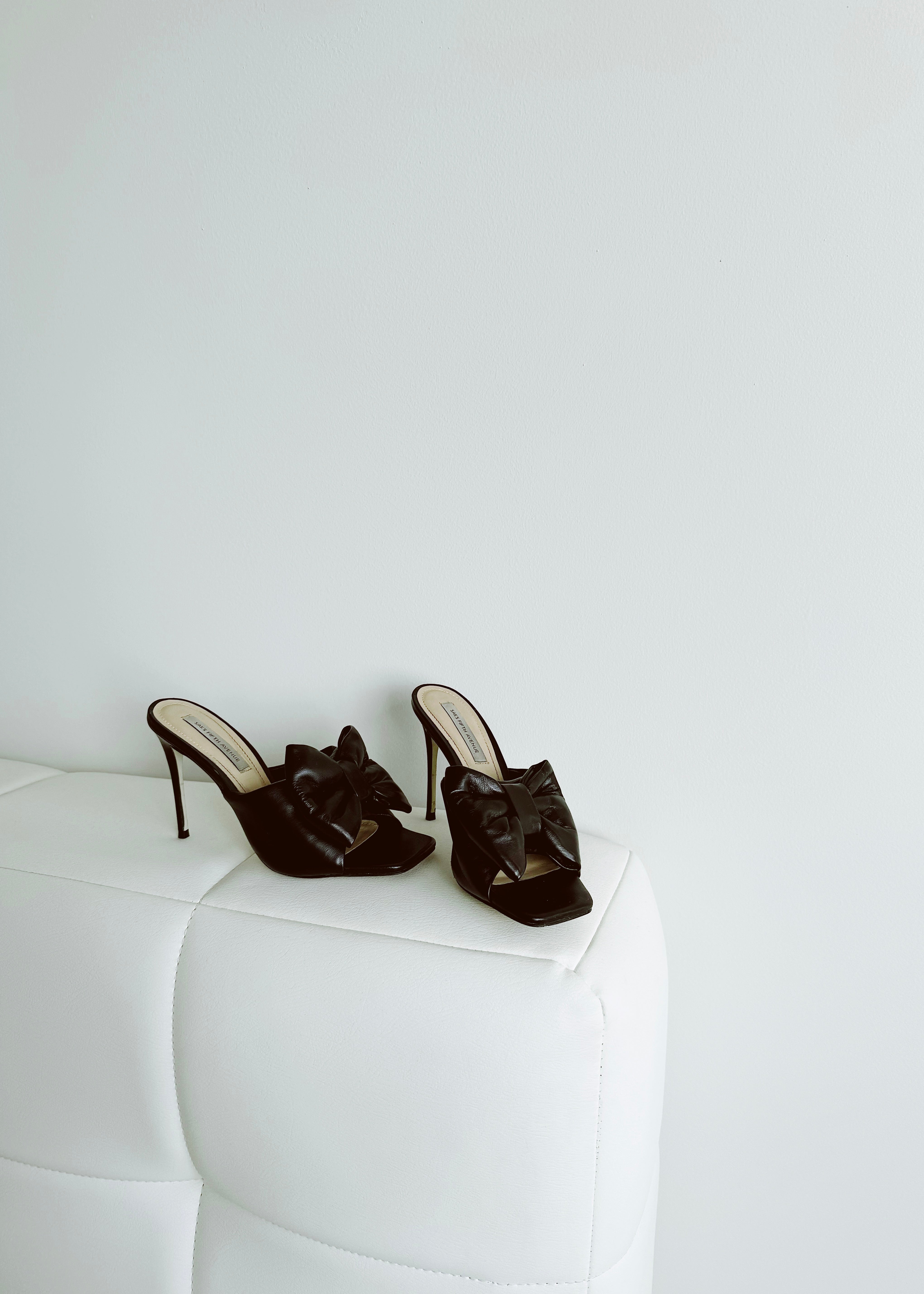 Saks Fifth Avenue Leather Bow Accents Slides